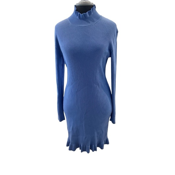 J. CREW $168 BLUE SUPERSCULPT RUFFLE NECK SWEATER MINI DRESS SIZE LARGE - Picture 4 of 12